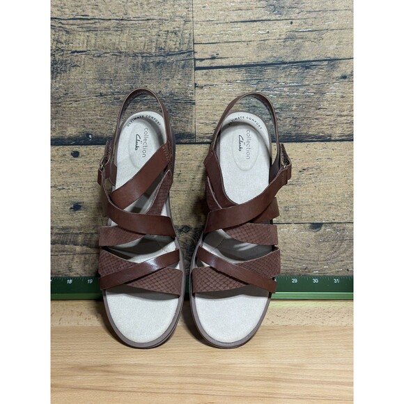Clarks Woman Declan Mix Sandal Leather Sling Strappy Gladiator 8.5 Mahogany - Picture 5 of 12